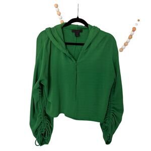 Maison Cinqcent Kelly Green Zip Up Hoodie Popover Scrunch Sleeve L